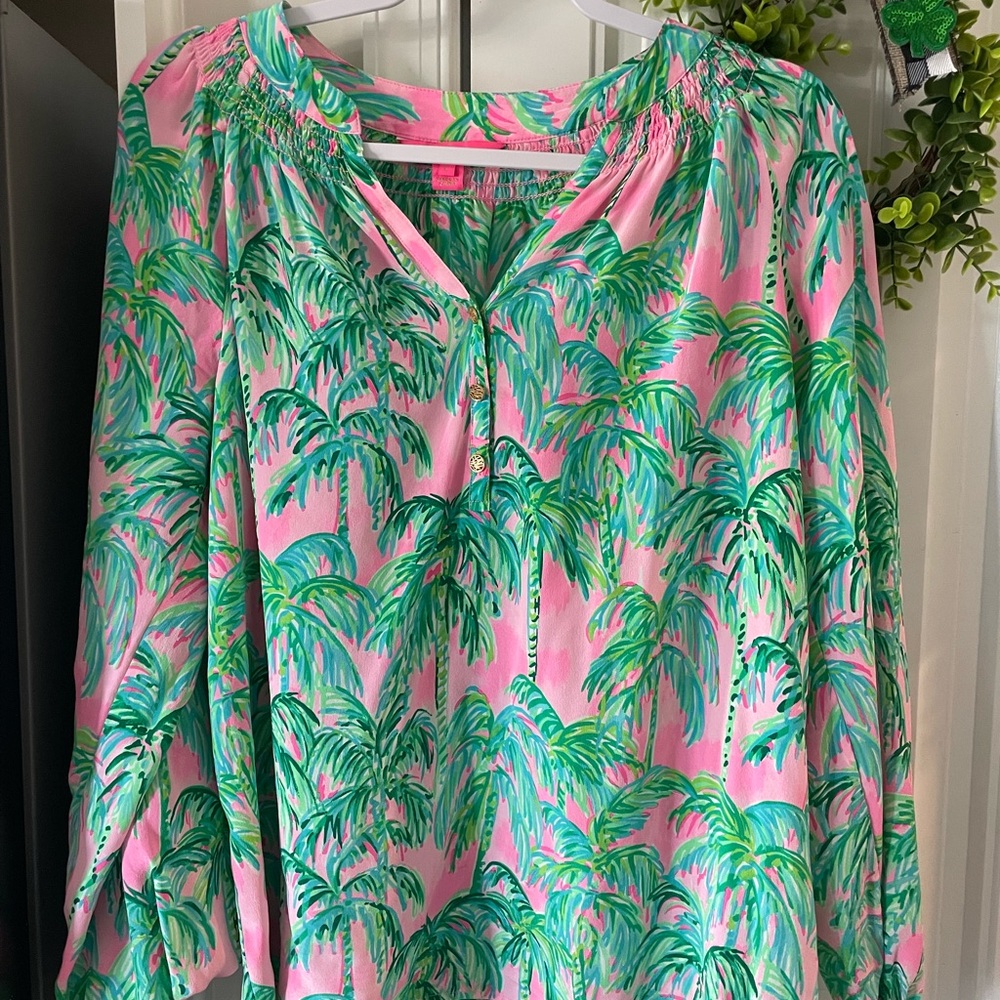 Lilly Pulitzer Pink and Green Graphic Blouse